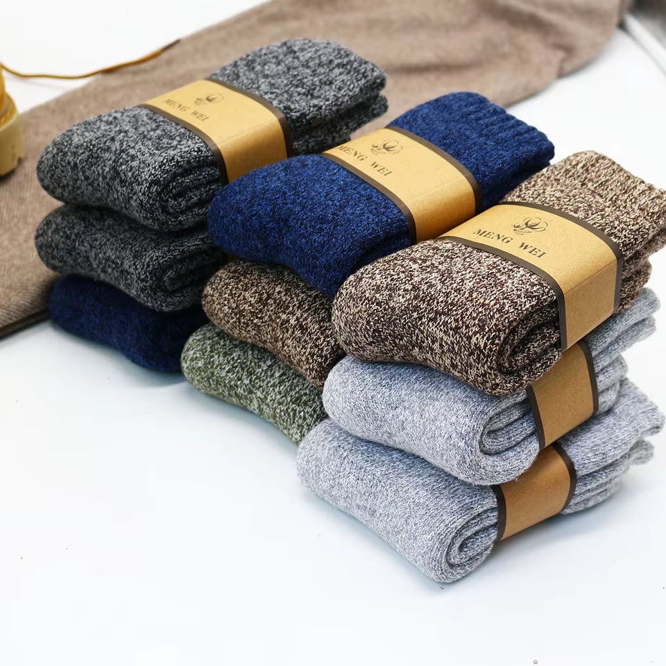 Men's Merino Wool Socks - Premium Quality, Thick and Warm, Retro Harajuku Style, Antifreeze Cashmere - Set of 3 Pairs