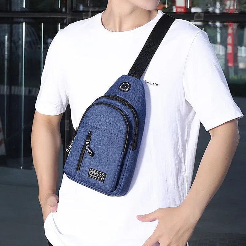 Men's Solid Color Chest Bag - Casual Outdoor Canvas Satchel with Zipper Messenger Design