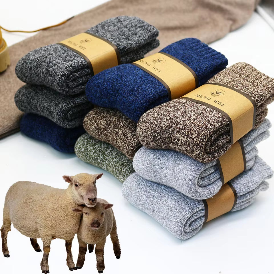 Men's Merino Wool Socks - Premium Quality, Thick and Warm, Retro Harajuku Style, Antifreeze Cashmere - Set of 3 Pairs