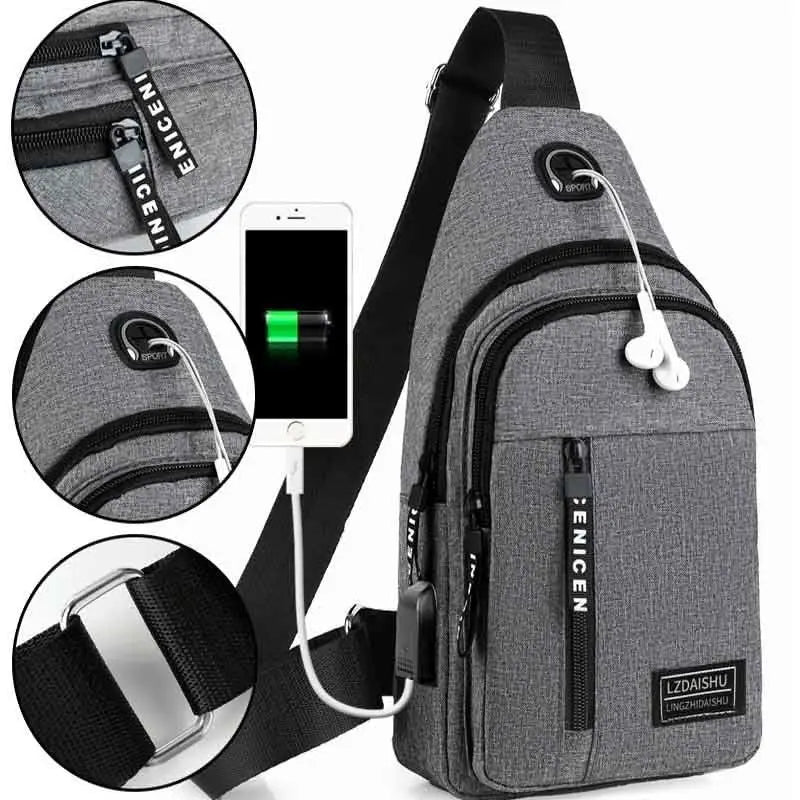 Men's Solid Color Chest Bag - Casual Outdoor Canvas Satchel with Zipper Messenger Design