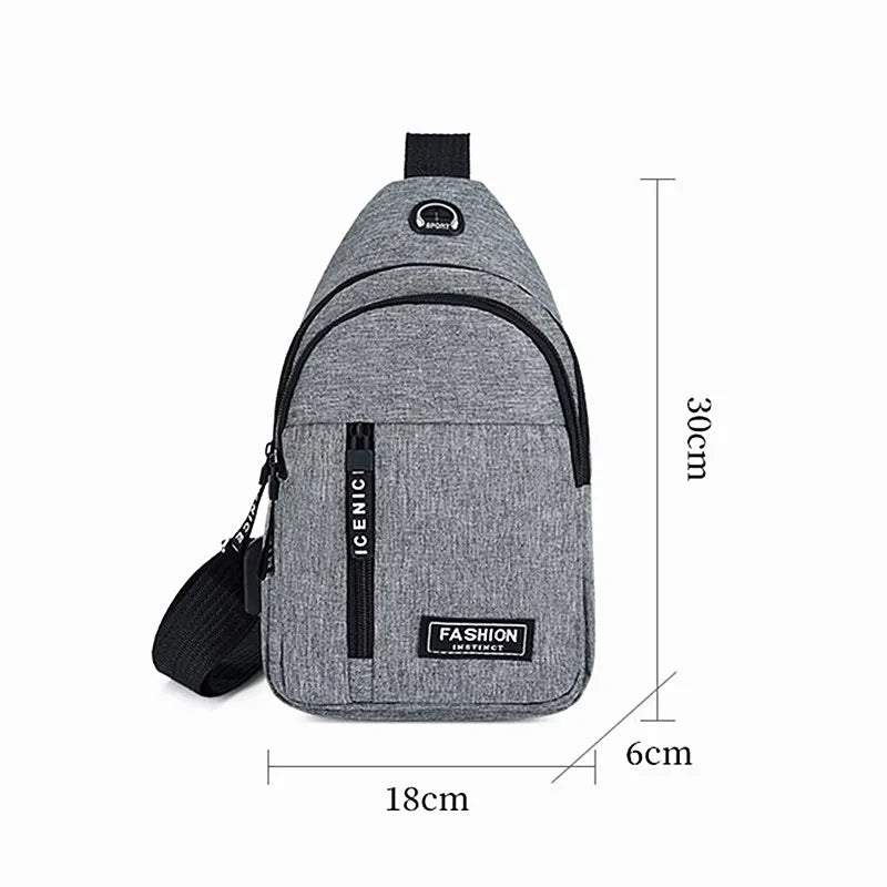 Men's Solid Color Chest Bag - Casual Outdoor Canvas Satchel with Zipper Messenger Design