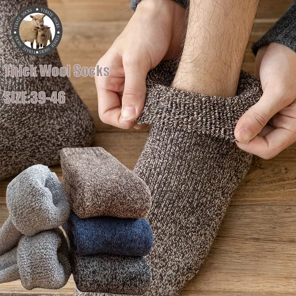 Men's Merino Wool Socks - Premium Quality, Thick and Warm, Retro Harajuku Style, Antifreeze Cashmere - Set of 3 Pairs