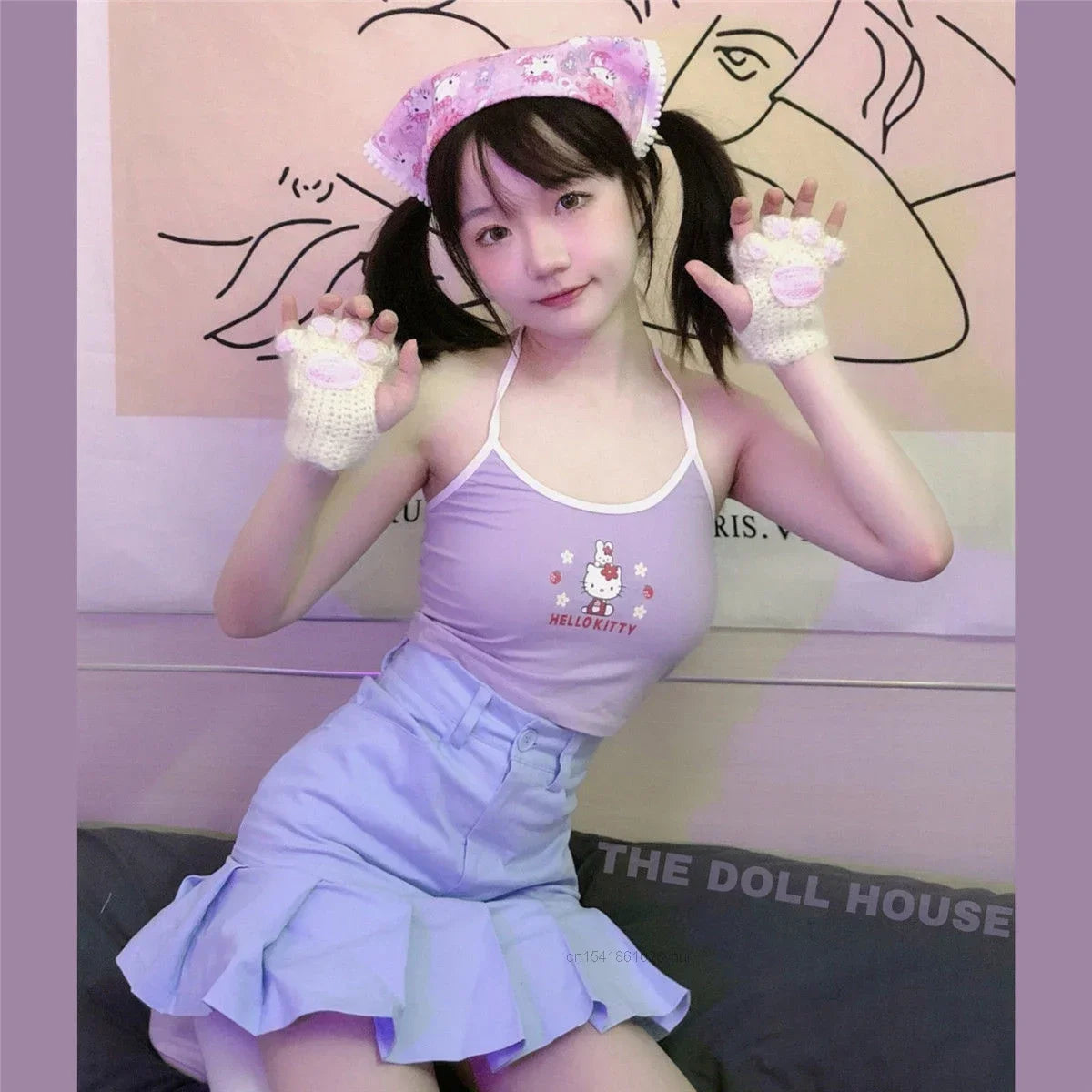 Sanrio Hello Kitty Y2K Aesthetic Crop Top - Kawaii 2000s Blouse Inspired by BTS and Bratz Fashion for Women 2022