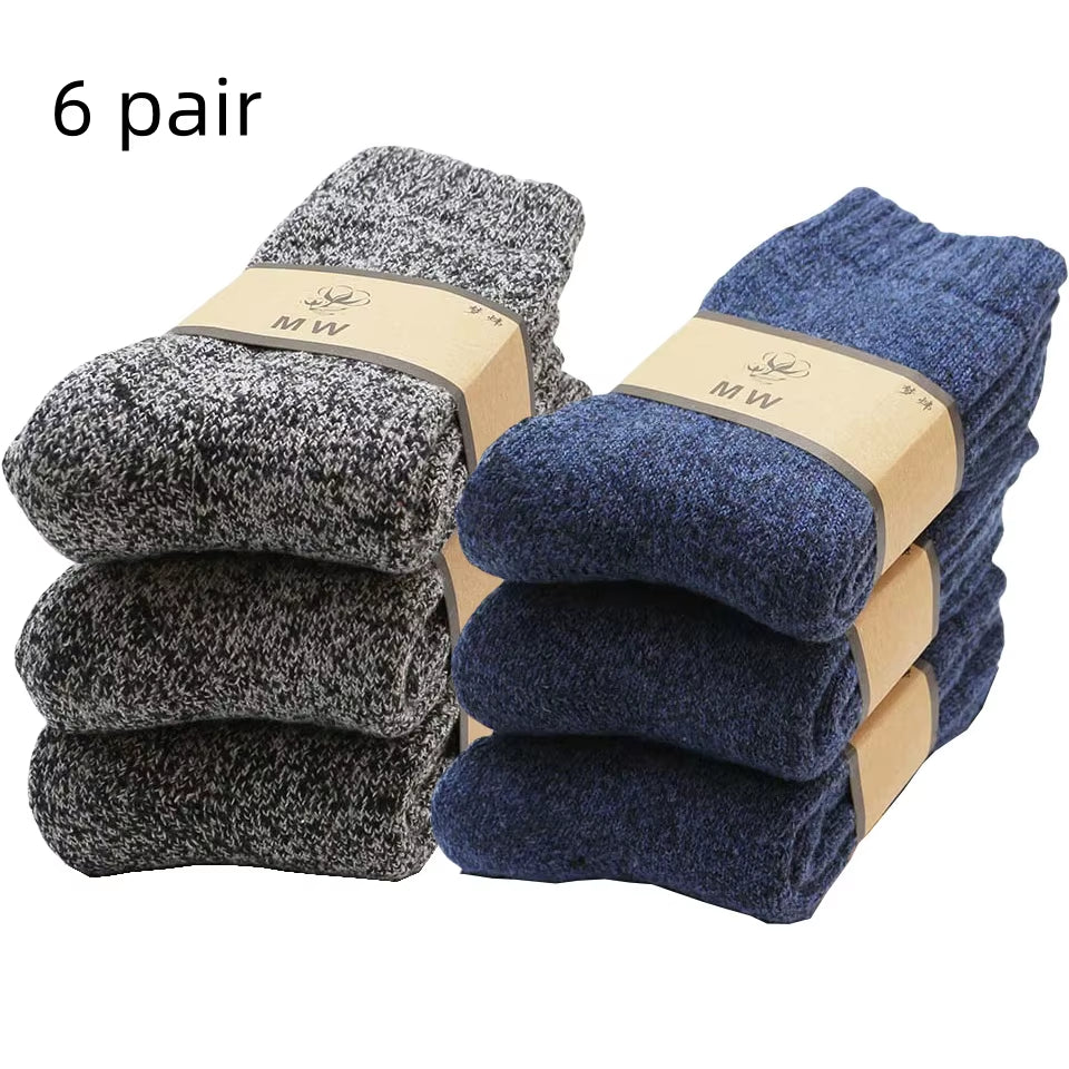 Men's Merino Wool Socks - Premium Quality, Thick and Warm, Retro Harajuku Style, Antifreeze Cashmere - Set of 3 Pairs