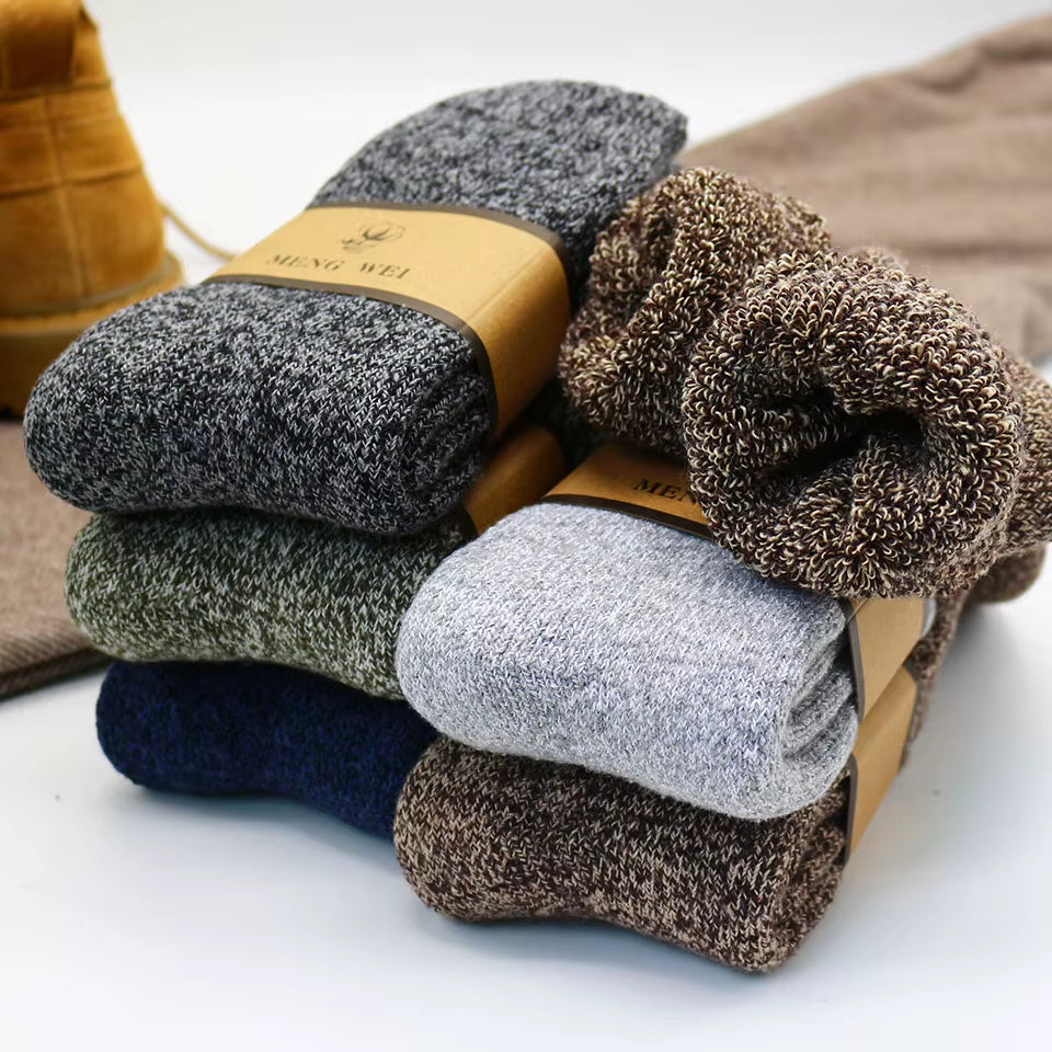 Men's Merino Wool Socks - Premium Quality, Thick and Warm, Retro Harajuku Style, Antifreeze Cashmere - Set of 3 Pairs